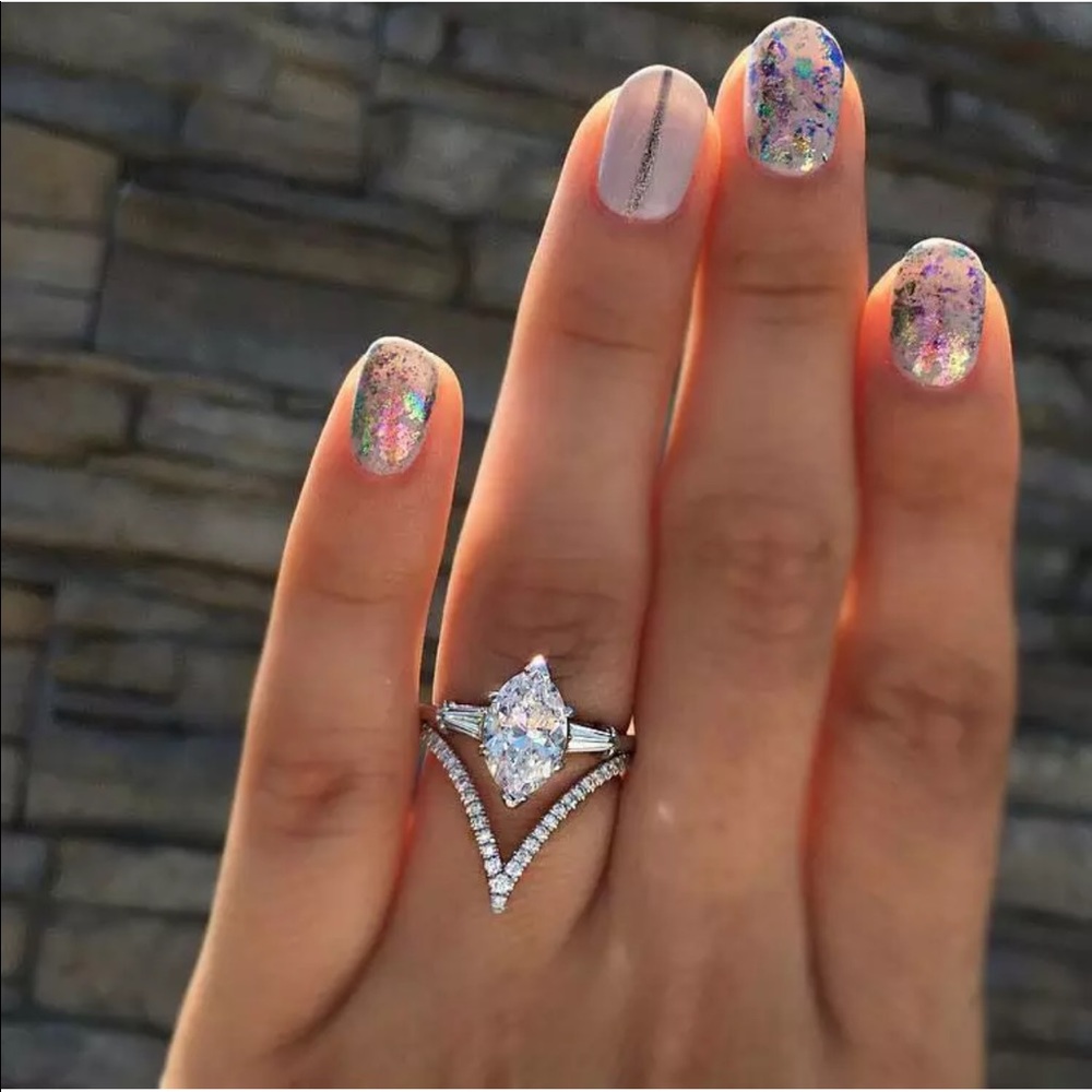 New Hot 925 Silver Marquise Cut White Sapphire Rin
